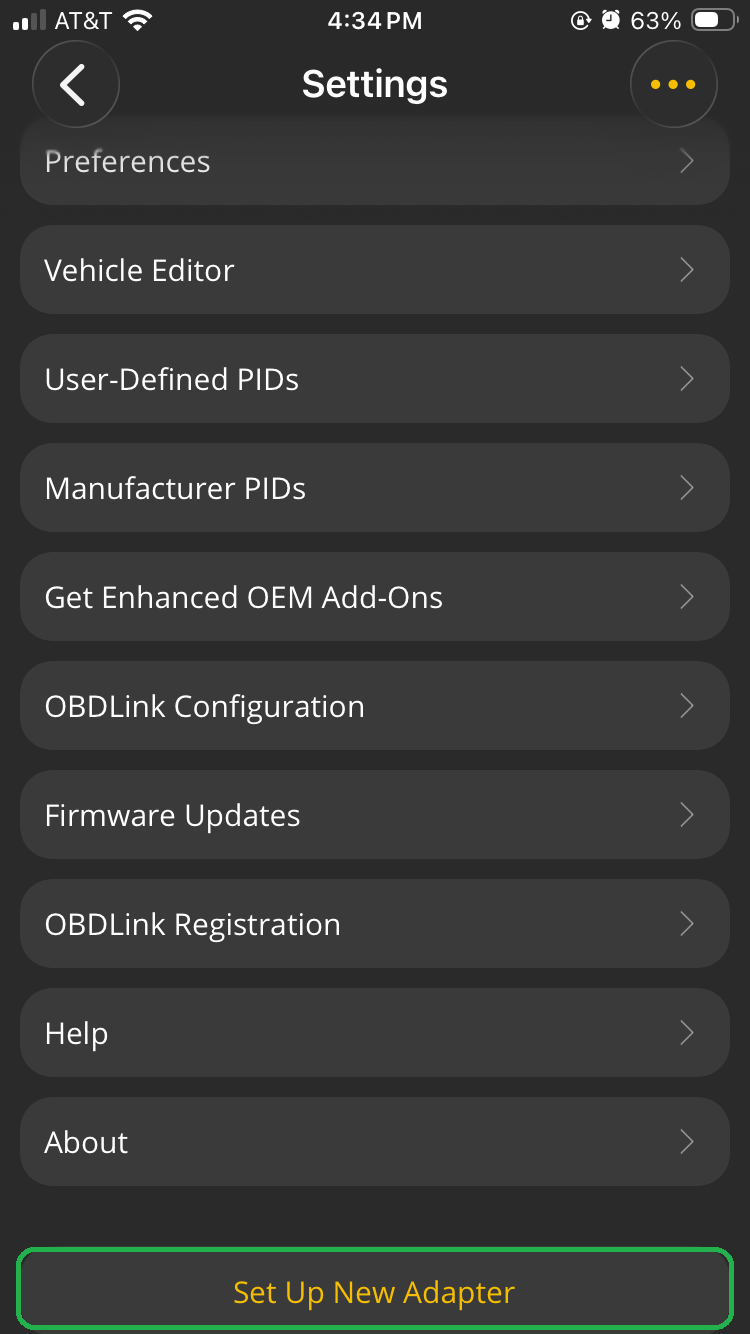 iOS Settings menu with Set Up New Adapter button highlighted.