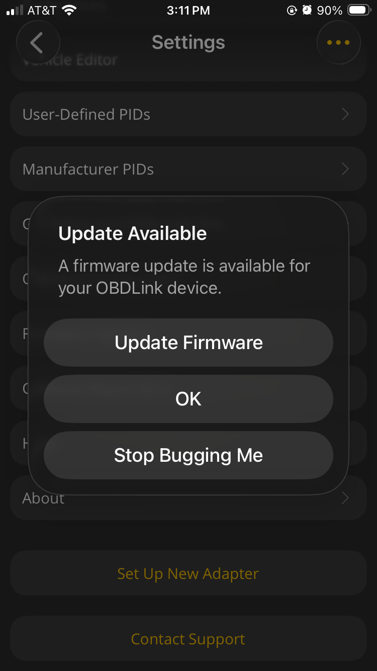 iOS screen showing Update Available dialog.