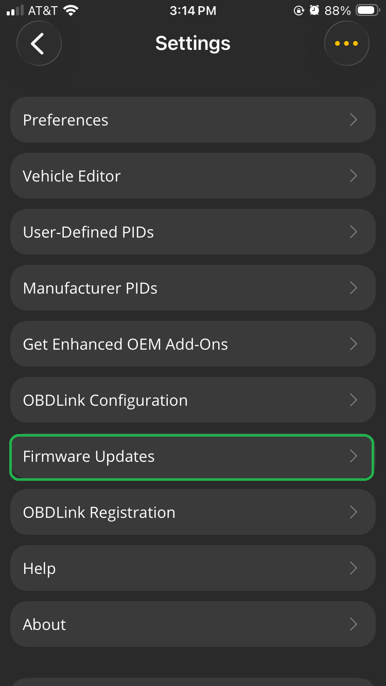 iOS Settings screen with the Firmware Updates option highlighted.