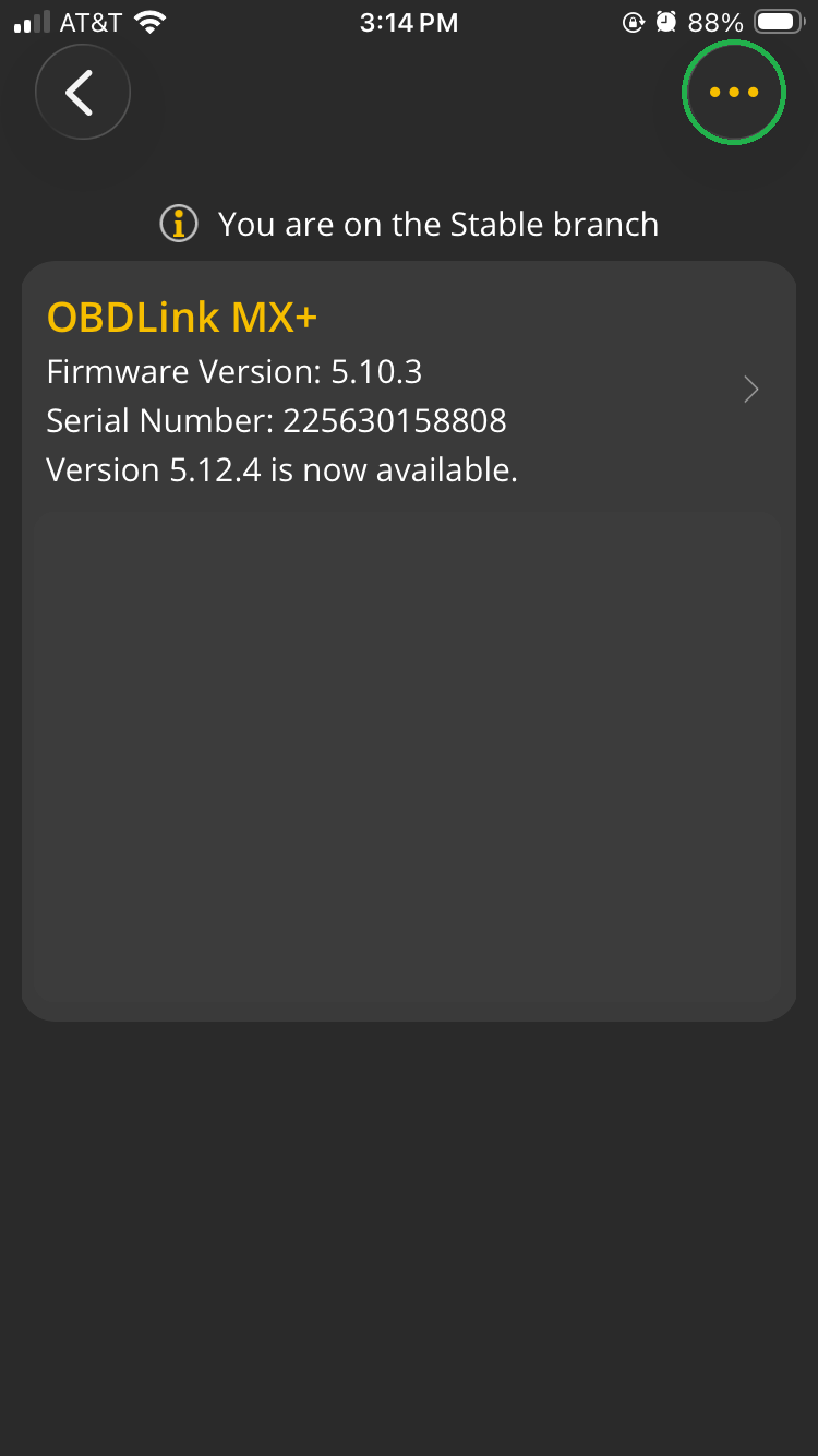 iOS Firmware Updates screen showing the connected adapter. The 3 dots Menu button is highlighted.