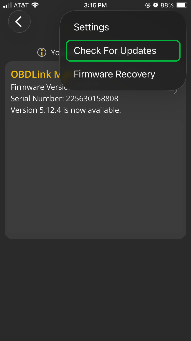 iOS Firmware Updates Menu options. The Check For Updates option is highlighted.