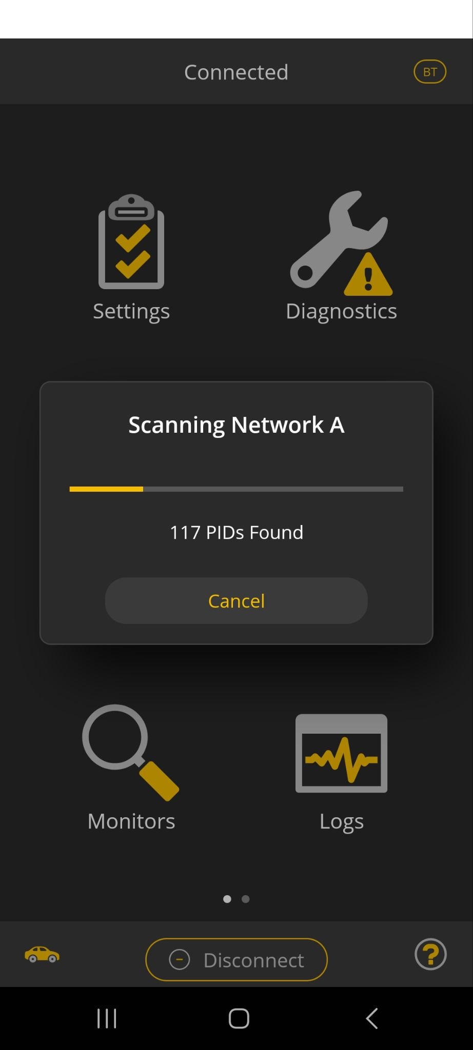Android screen showing a Scanning message.