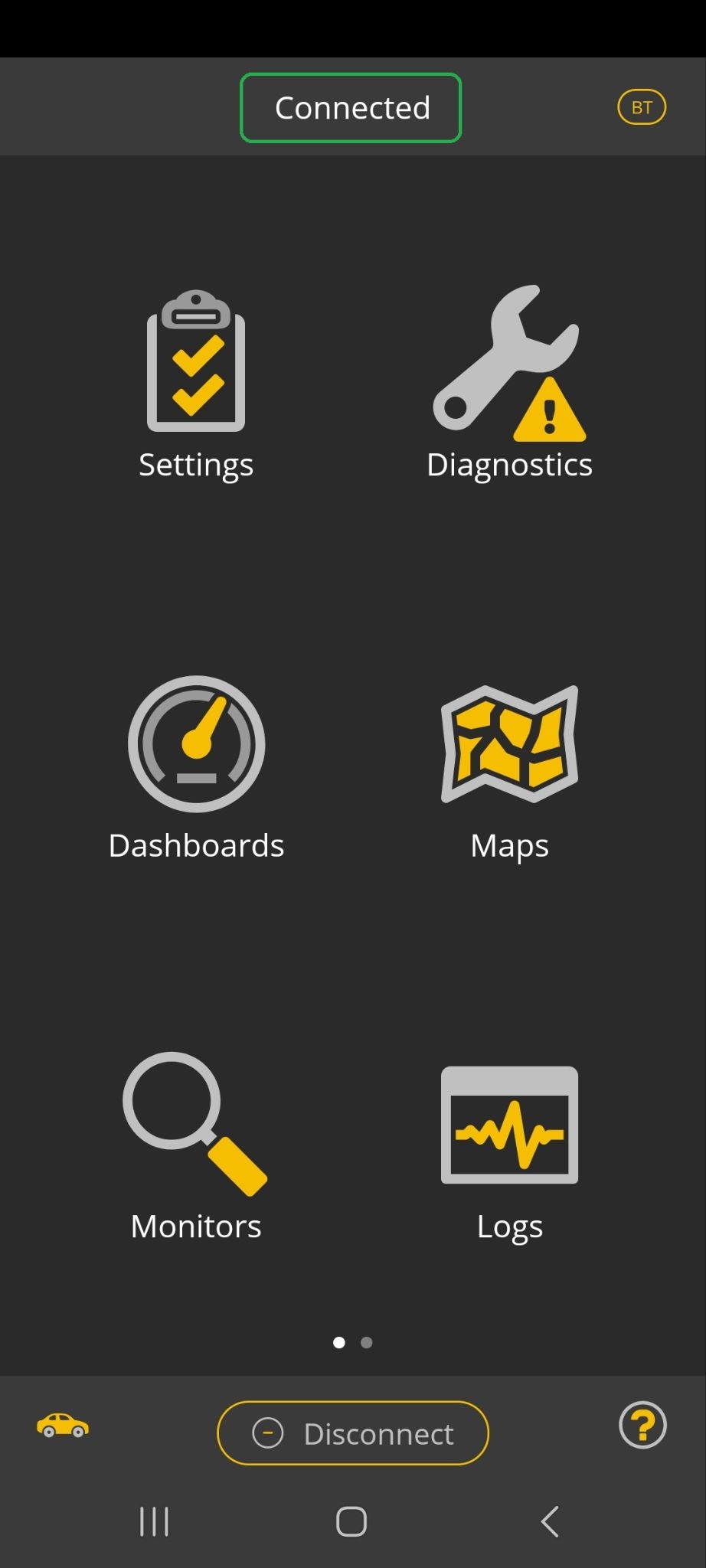 Android screen with Connected highlighted.