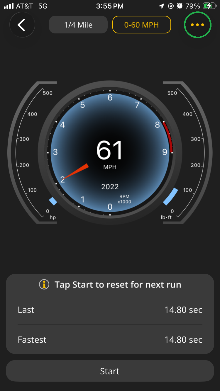 iOS Performance screen with the 3 dots menu button highlighted.
