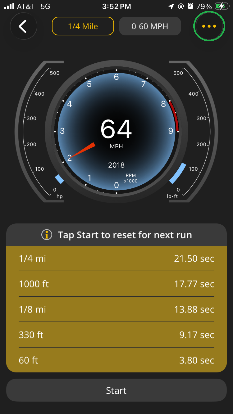 iOS Performance screen with the 3 dots menu button highlighted.