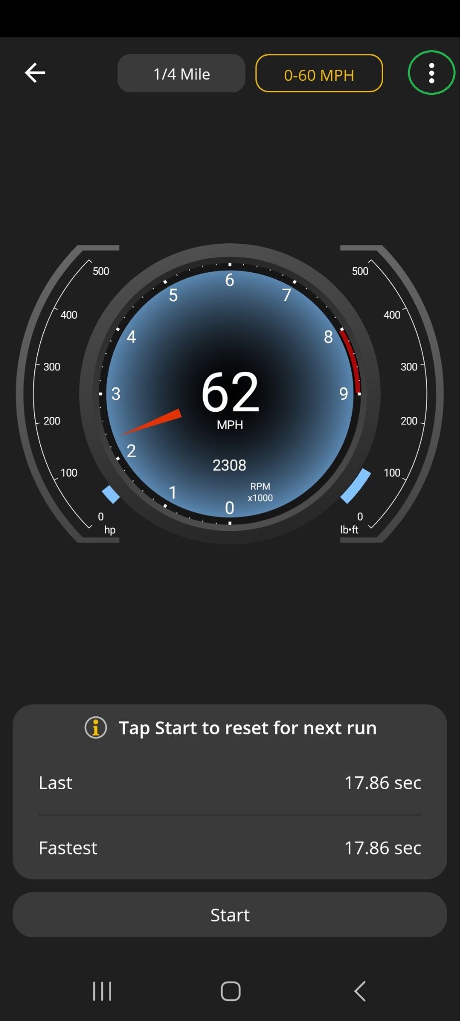 Android Performance screen with the 3 dots menu button highlighted.