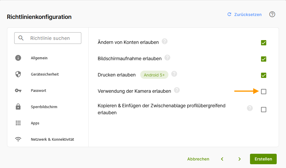 Richtlinie konfigurieren