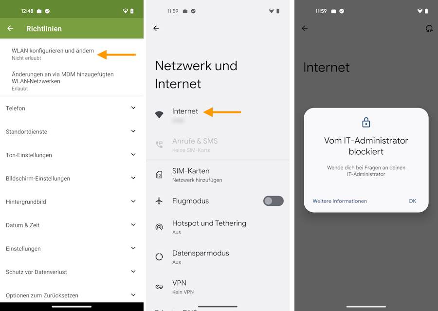 Umsetzung der WLAN-Richtlinien auf dem Android-Gerät