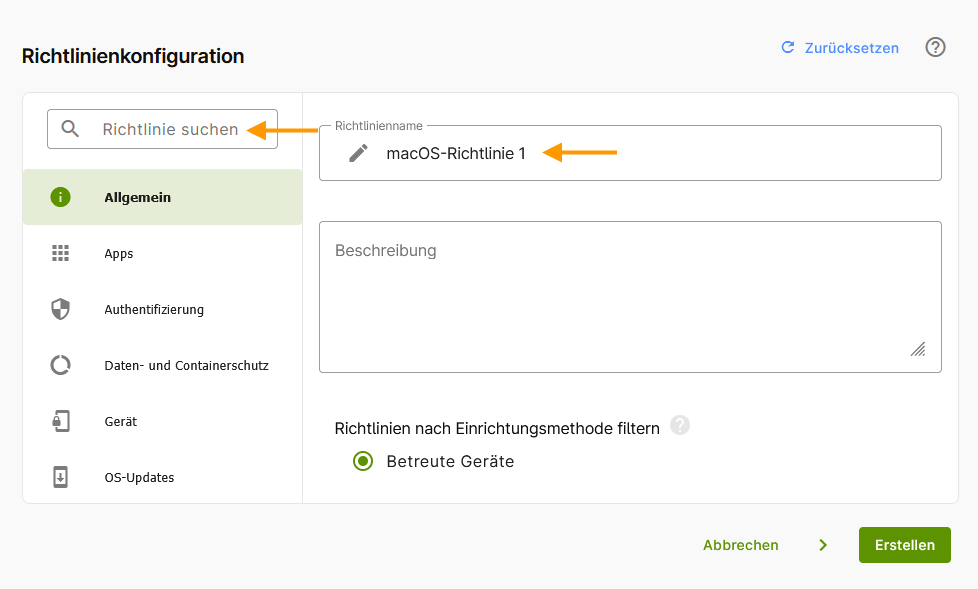 macOS-Richtlinie erstellen