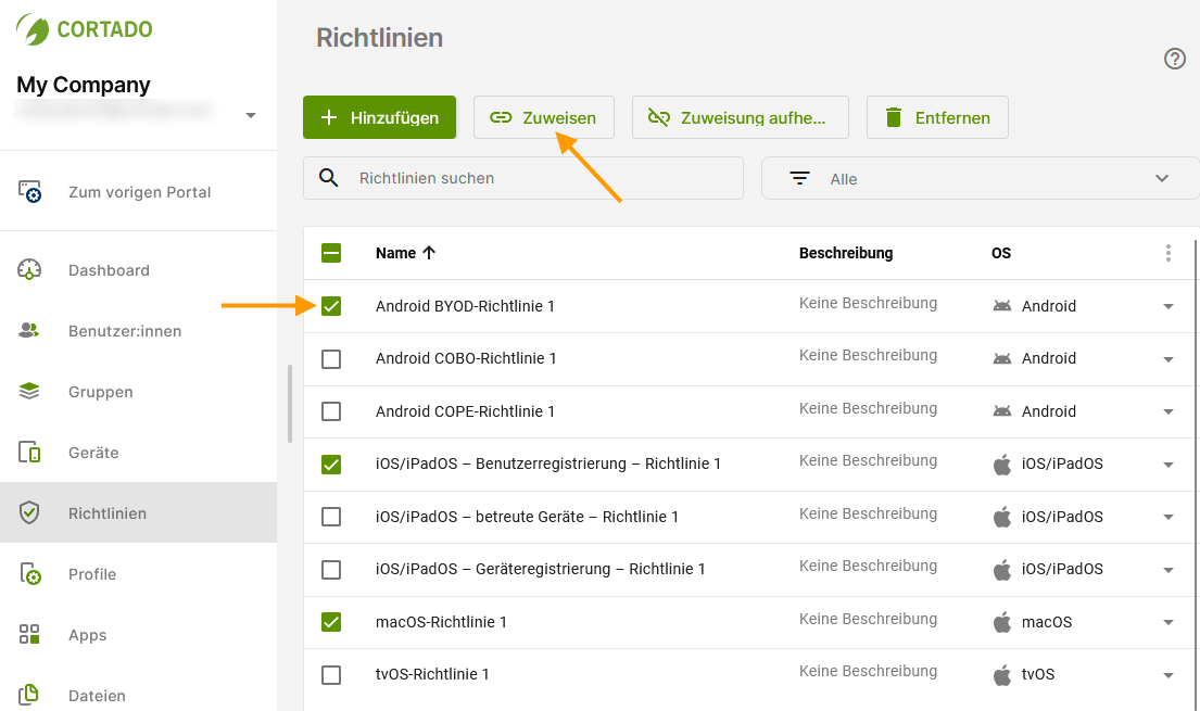 Richtlinie zuweisen