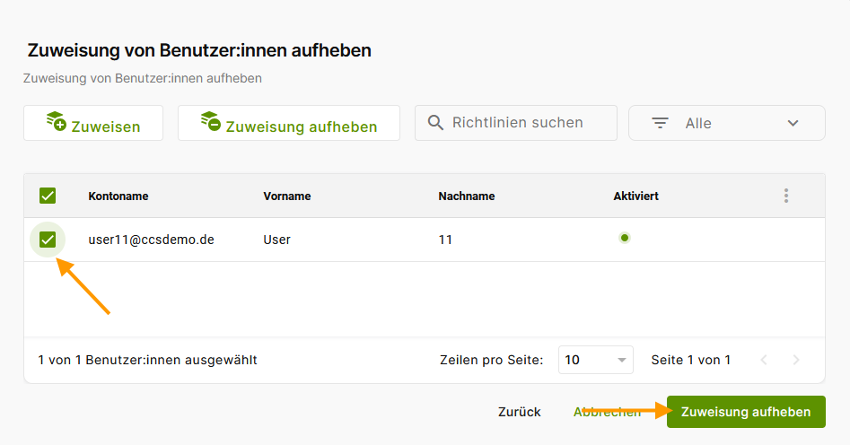 Zuweisung aufheben