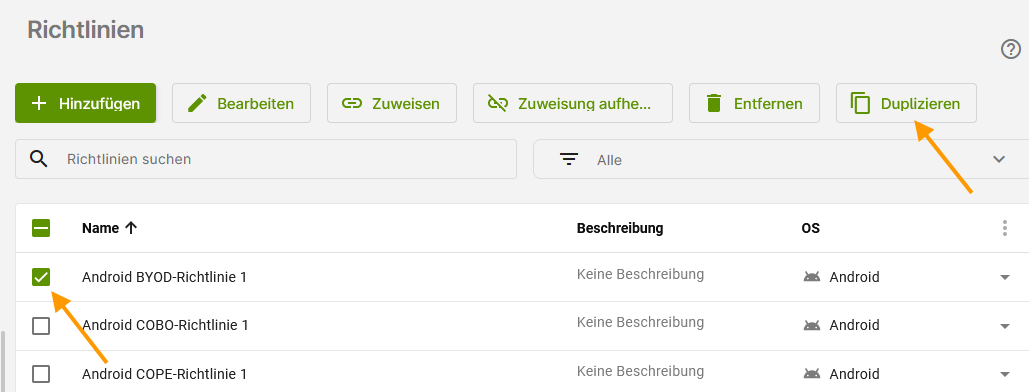 Richtlinie duplizieren