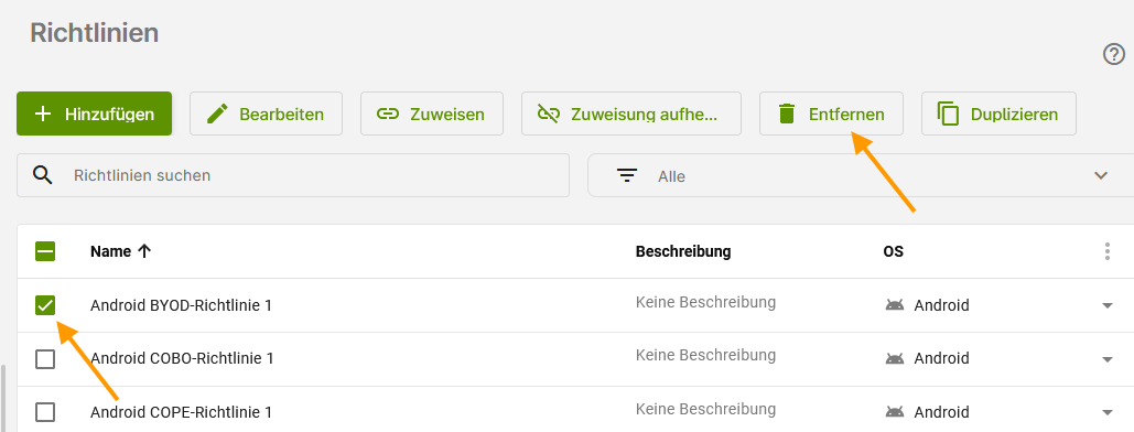 Richtlinie entfernen