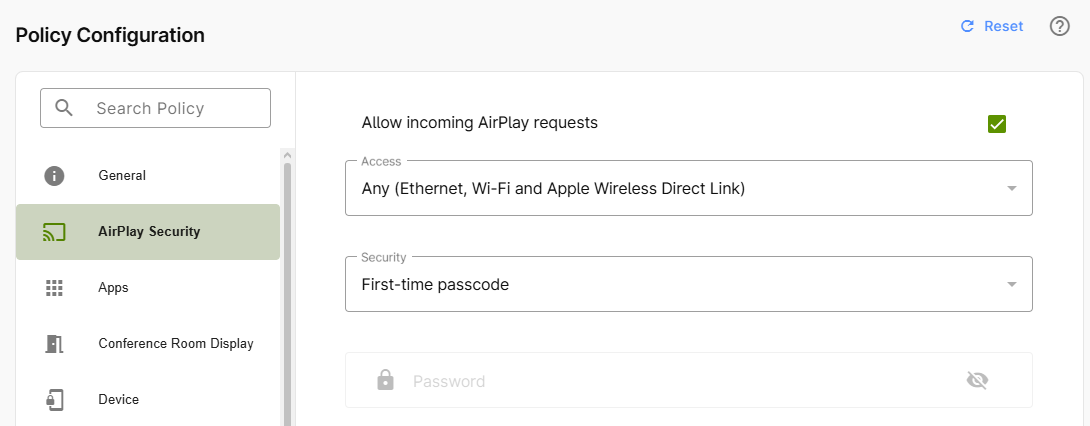 configure AirPlay Security