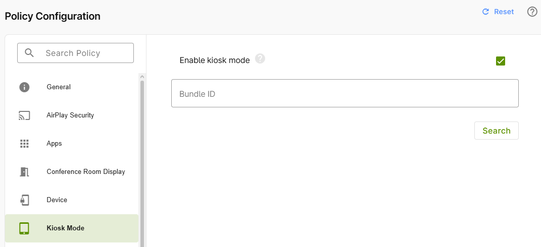 enable kiosk mode policy