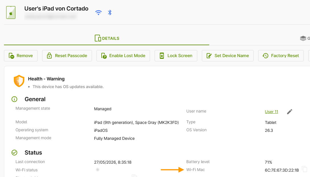 device management Wi-Fi Mac address