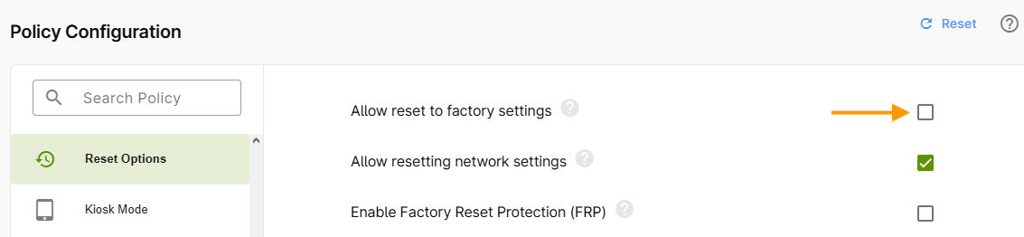 allow reset to factory settings