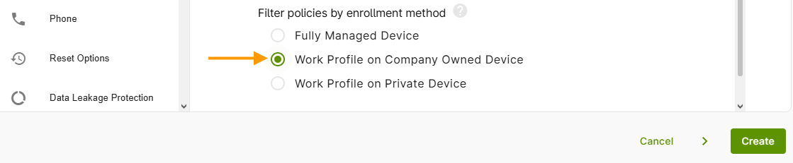 filter policy by enrollment method