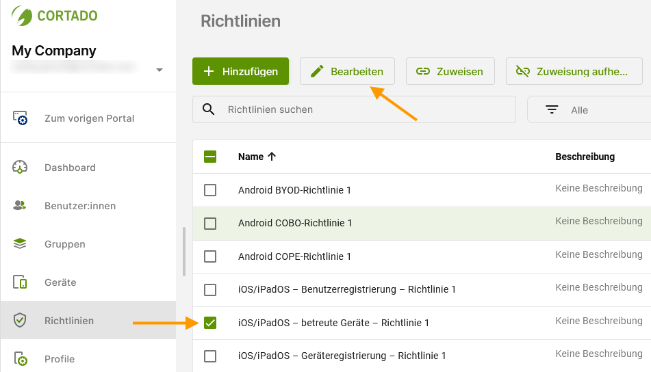 Richtlinie bearbeiten