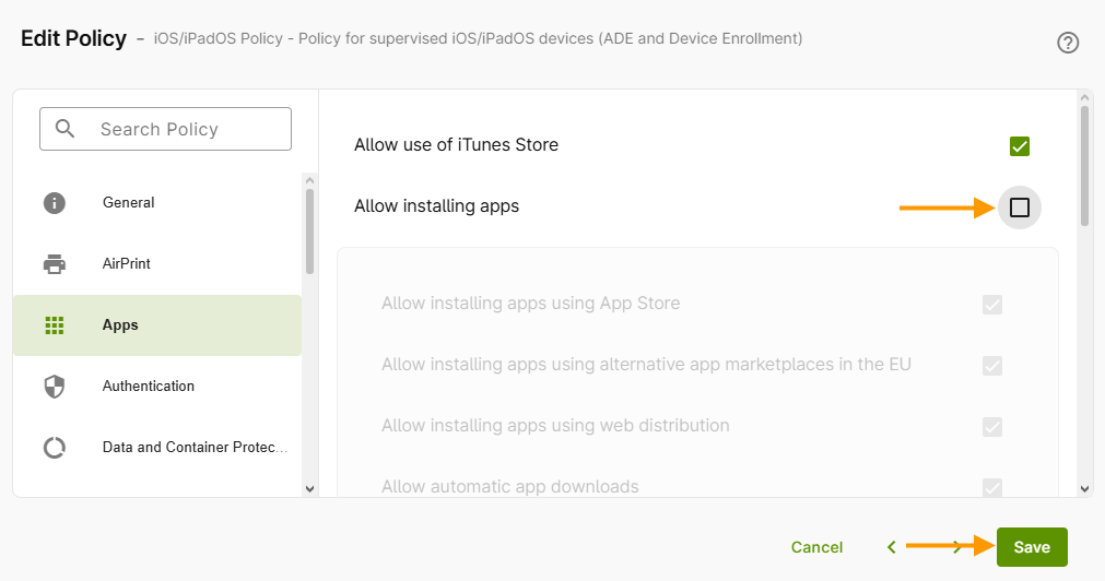uncheck checkbox
