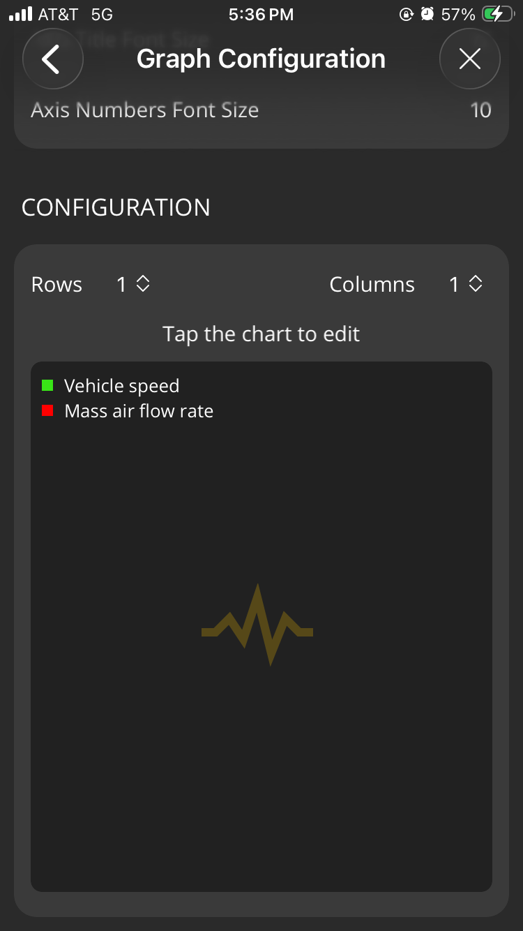 iOS Logs screen showing the Graph Configuration screen, part 2 of 2.