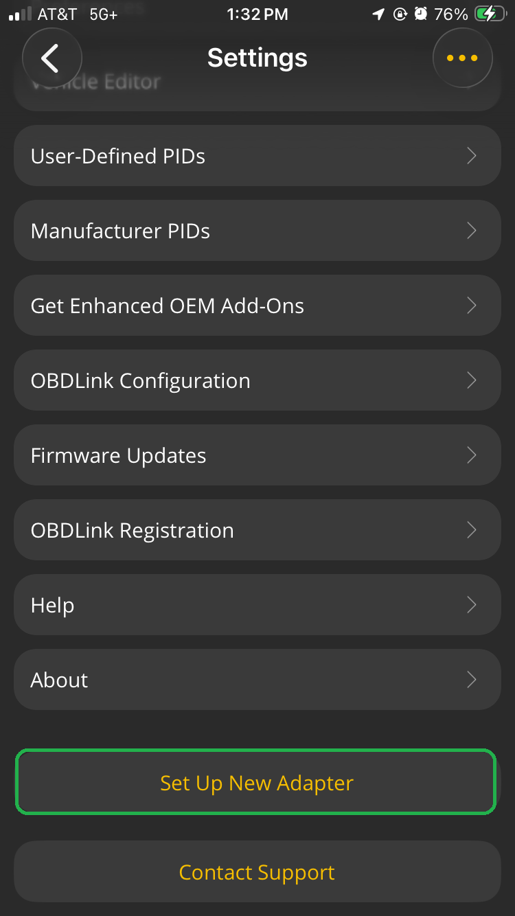 iOS Settings menu with Set Up New Adapter button highlighted.