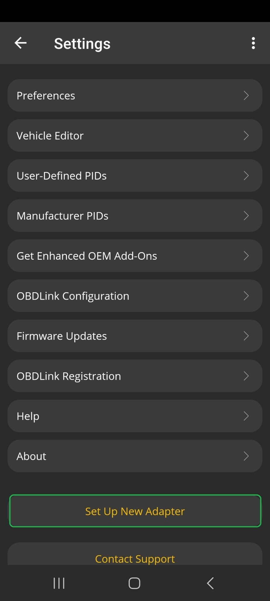 Android Settings menu with Set Up New Adapter button highlighted.