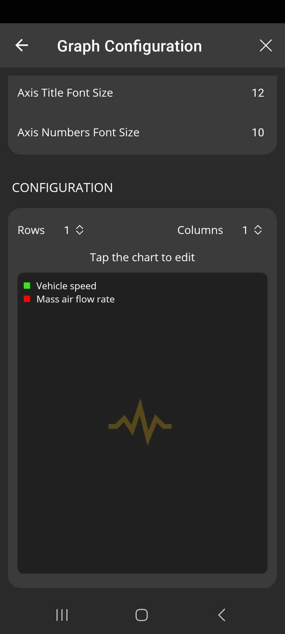 Android Logs screen showing the Graph Configuration screen, part 2 of 2.