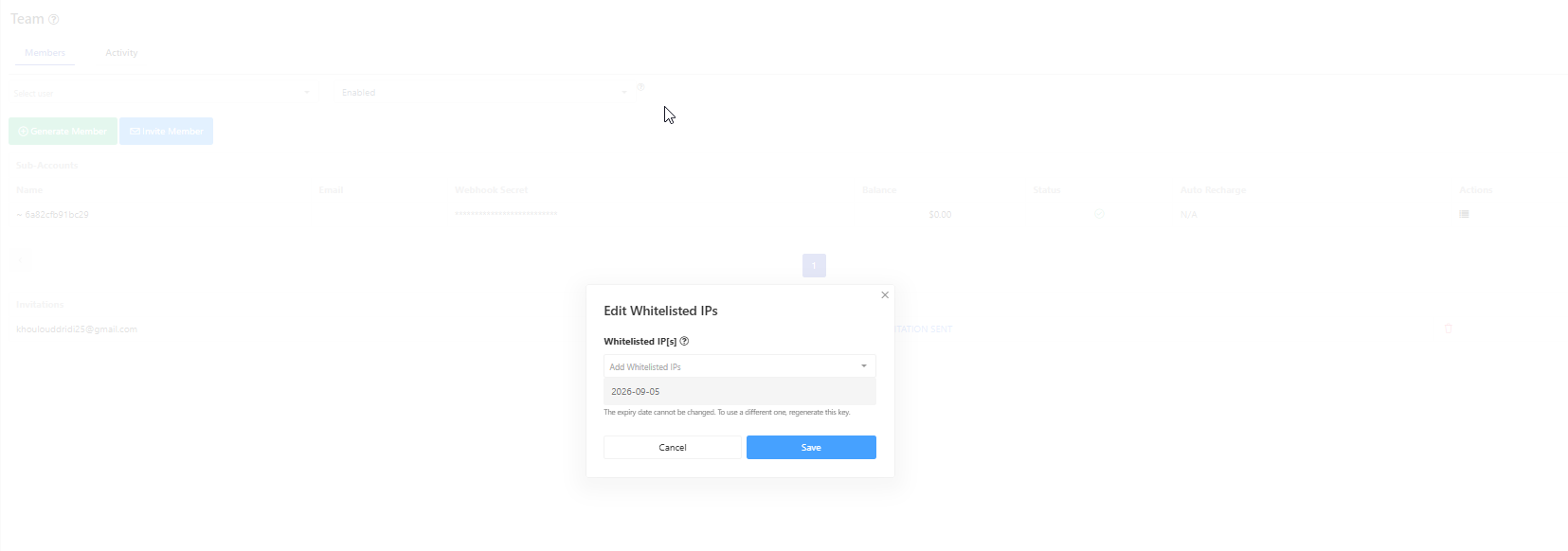Edit Whitelisted IPs dialog