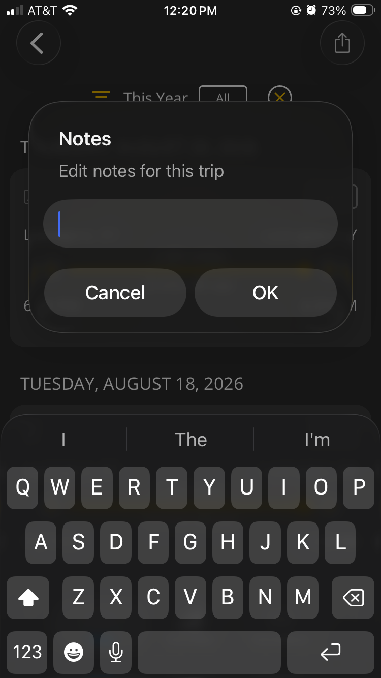 iOS screen showing the Notes entry field.