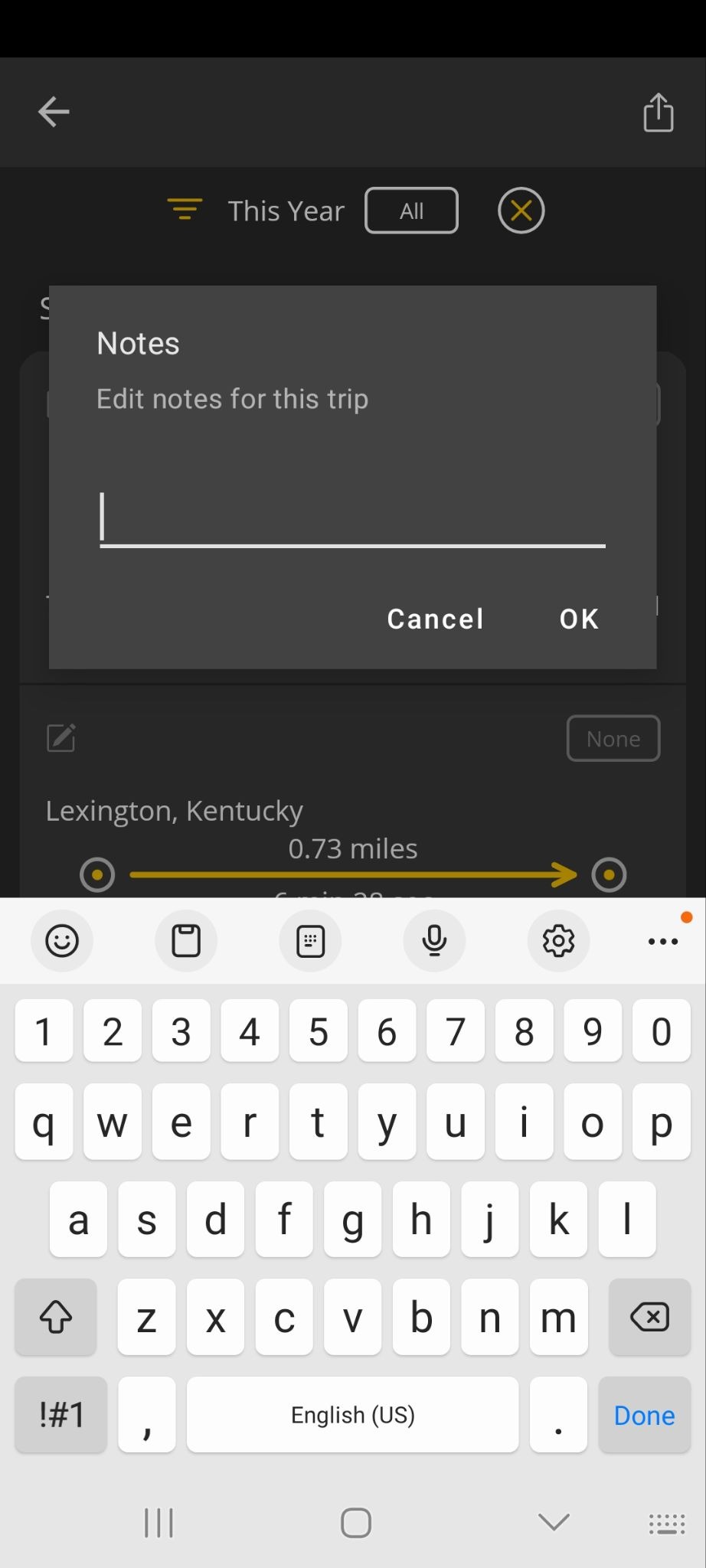 Android screen showing the Notes entry field.