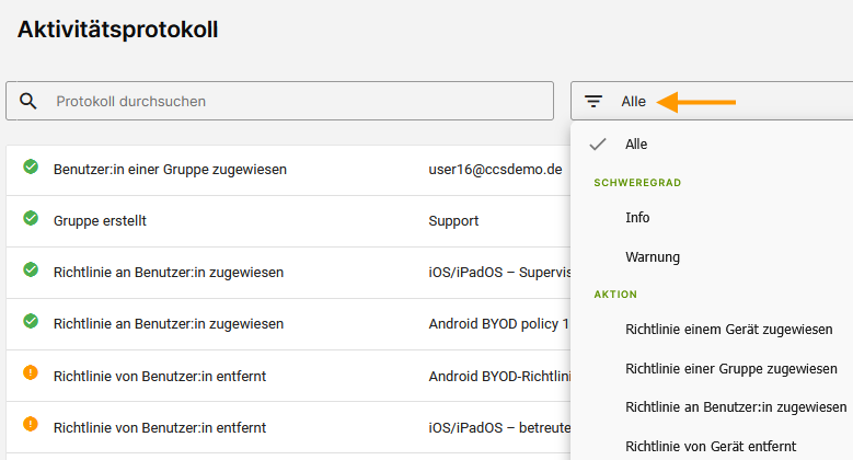 Ereignisse filtern