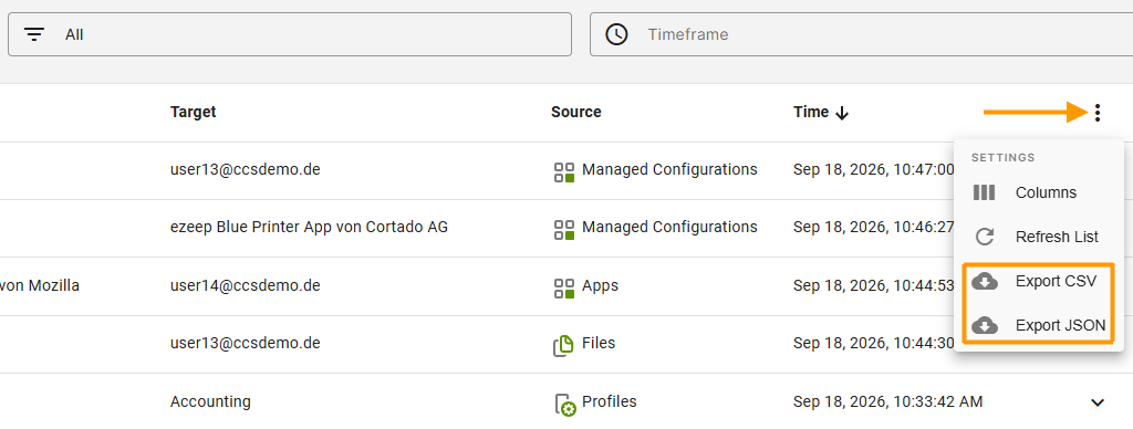 export CSV or JSON