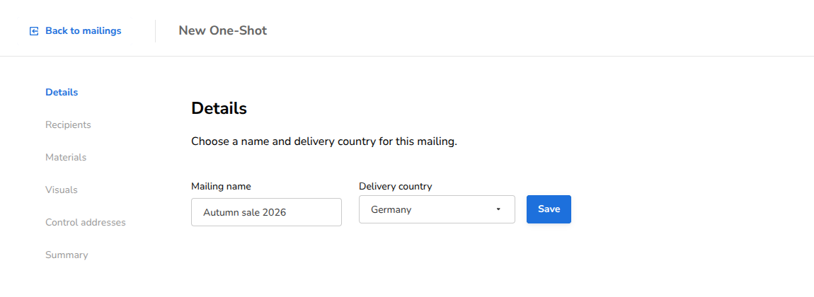 Name and delivery country