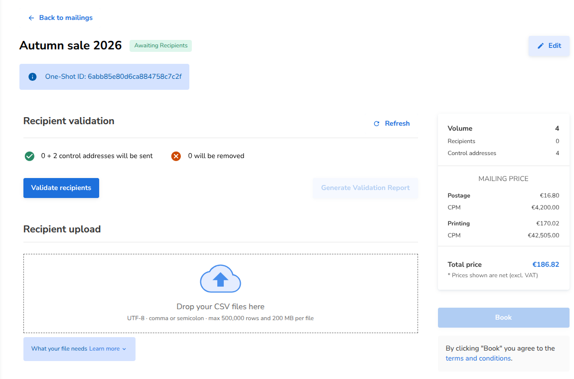 The One-Shot page with its status badge