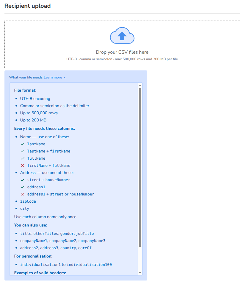 The "What your file needs" panel with the file rules
