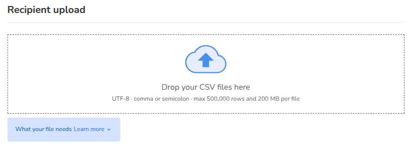The Recipient upload section with the drop area