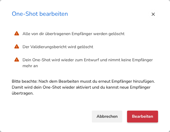 Das Fenster One-Shot bearbeiten
