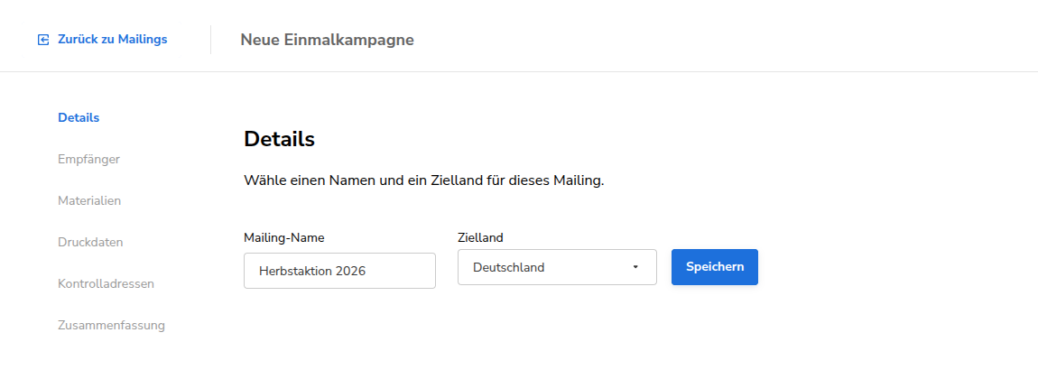 Name und Zielland