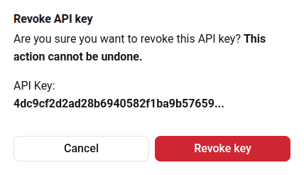 The Revoke API key confirmation