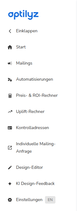 Das Menü des Dashboards mit Einstellungen unten