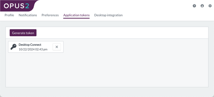 Application tokens tab showing Generate token button