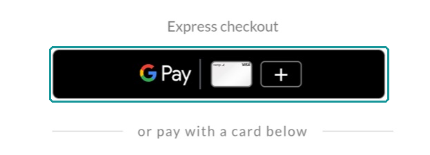 Storefront checkout on an Android phone with the Google Pay button under Express checkout