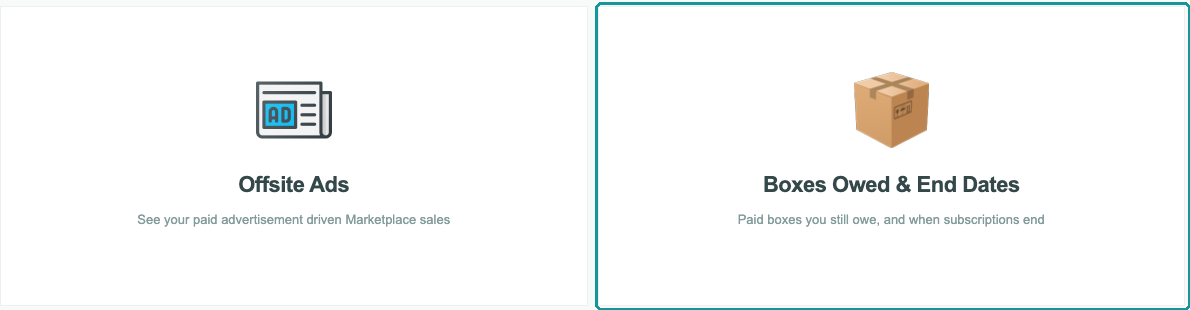 The Analytics page with the Boxes Owed and End Dates card highlighted