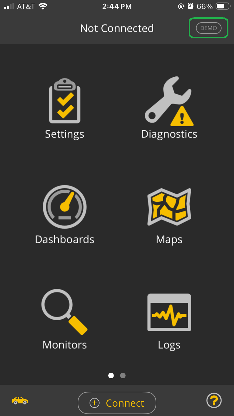 iOS Home screen. The Demo mode indicator in the upper right corner is highlighted.