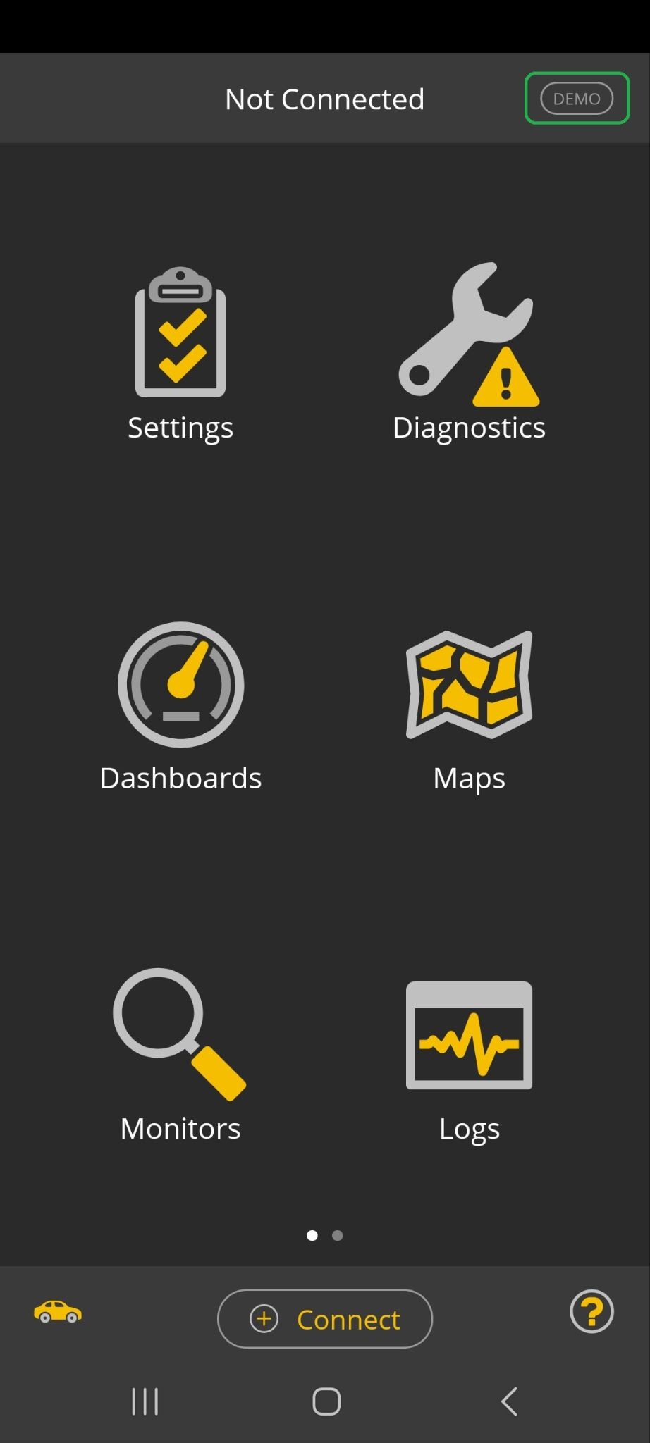 Android Home screen. The Demo mode indicator in the upper right corner is highlighted.