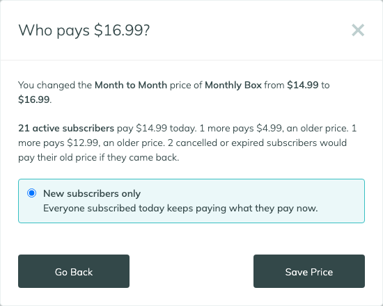 Who pays $16.99? with only New subscribers only, as a team member without the Bulk Changes role sees it