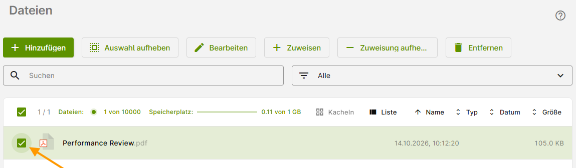 Datei bearbeiten, entfernen, zuweisen