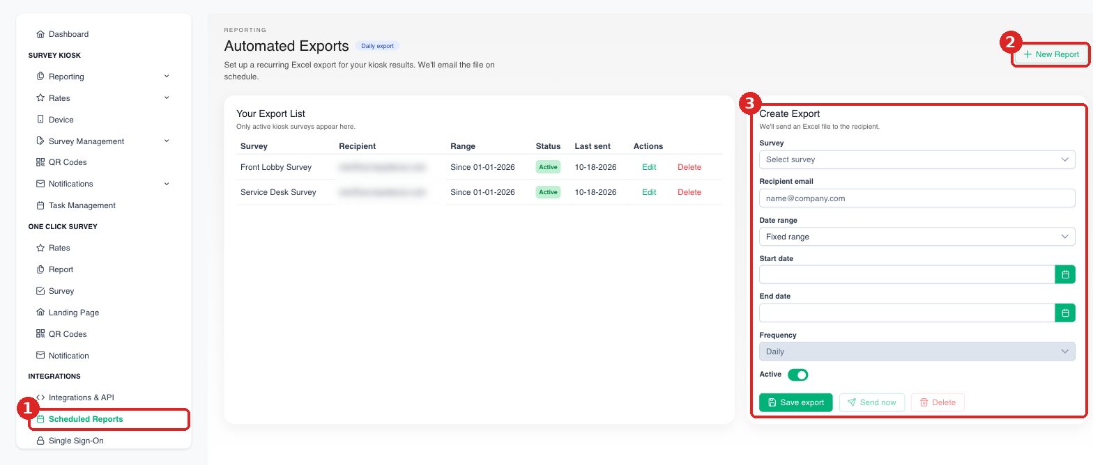 Scheduled Reports page