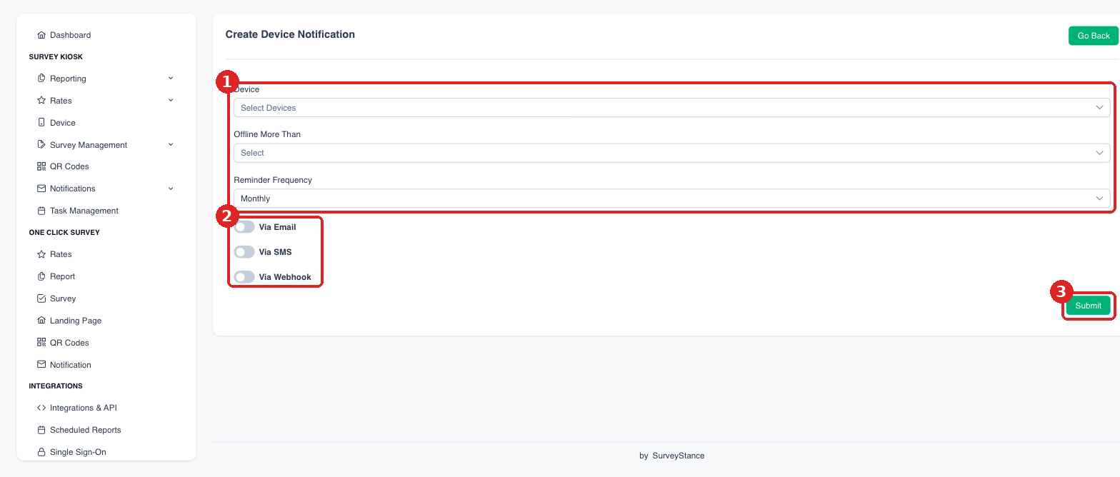 Create Device Notification form